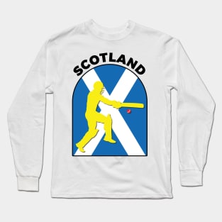 Scotland Cricket Batsman Scotland Flag Long Sleeve T-Shirt